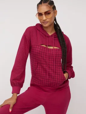 Houndstooth French Terry Cut-Out Hoodie