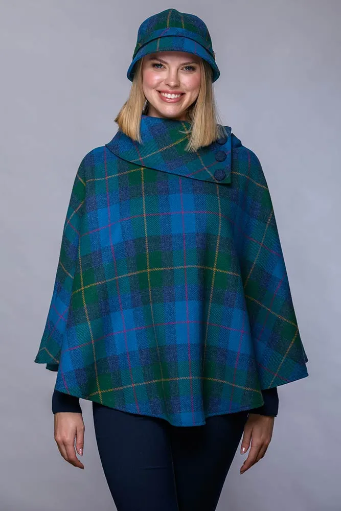 Irish Tweed Poncho - Green & Blue Plaid