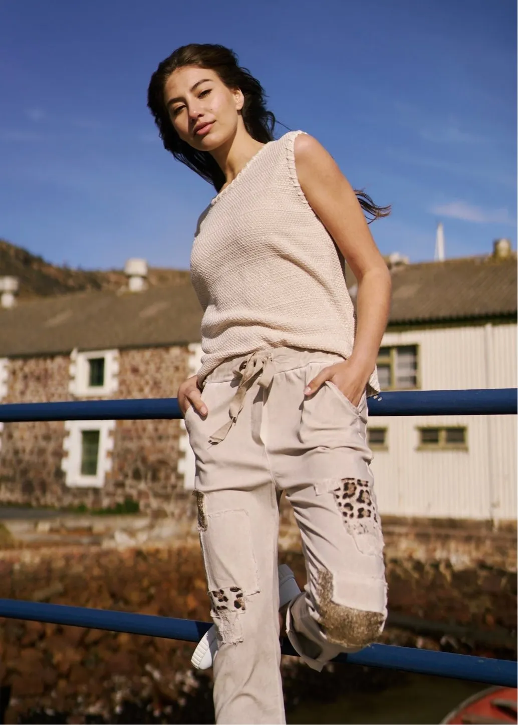 Italian Jogger with Shimmer and Leopard detail in Beige