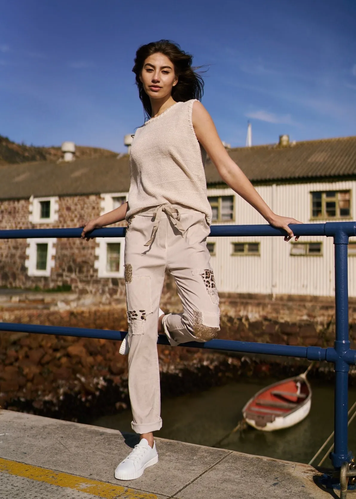 Italian Jogger with Shimmer and Leopard detail in Beige