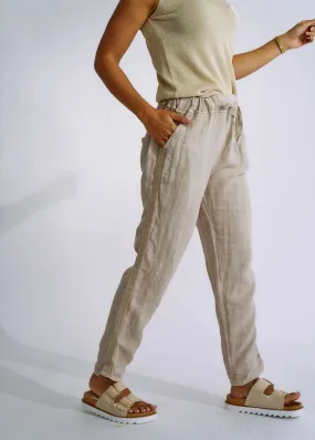 Italian Linen Joggers with Gold Hearts in Beige