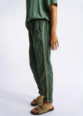 Italian Linen Joggers with Gold Hearts in Khaki
