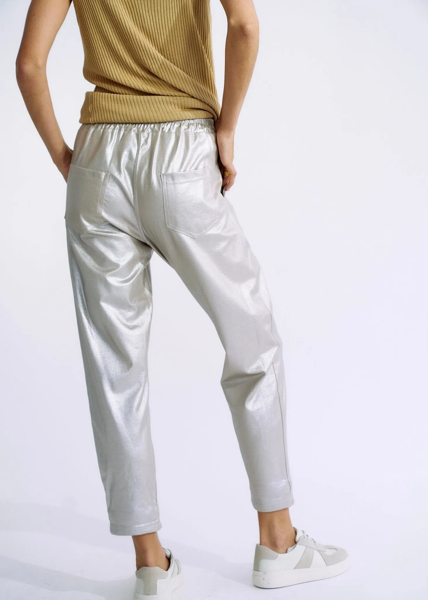 Italian Shimmer Cotton Joggers in Silver Taupe