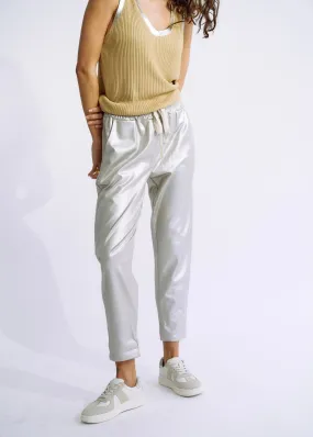Italian Shimmer Cotton Joggers in Silver Taupe