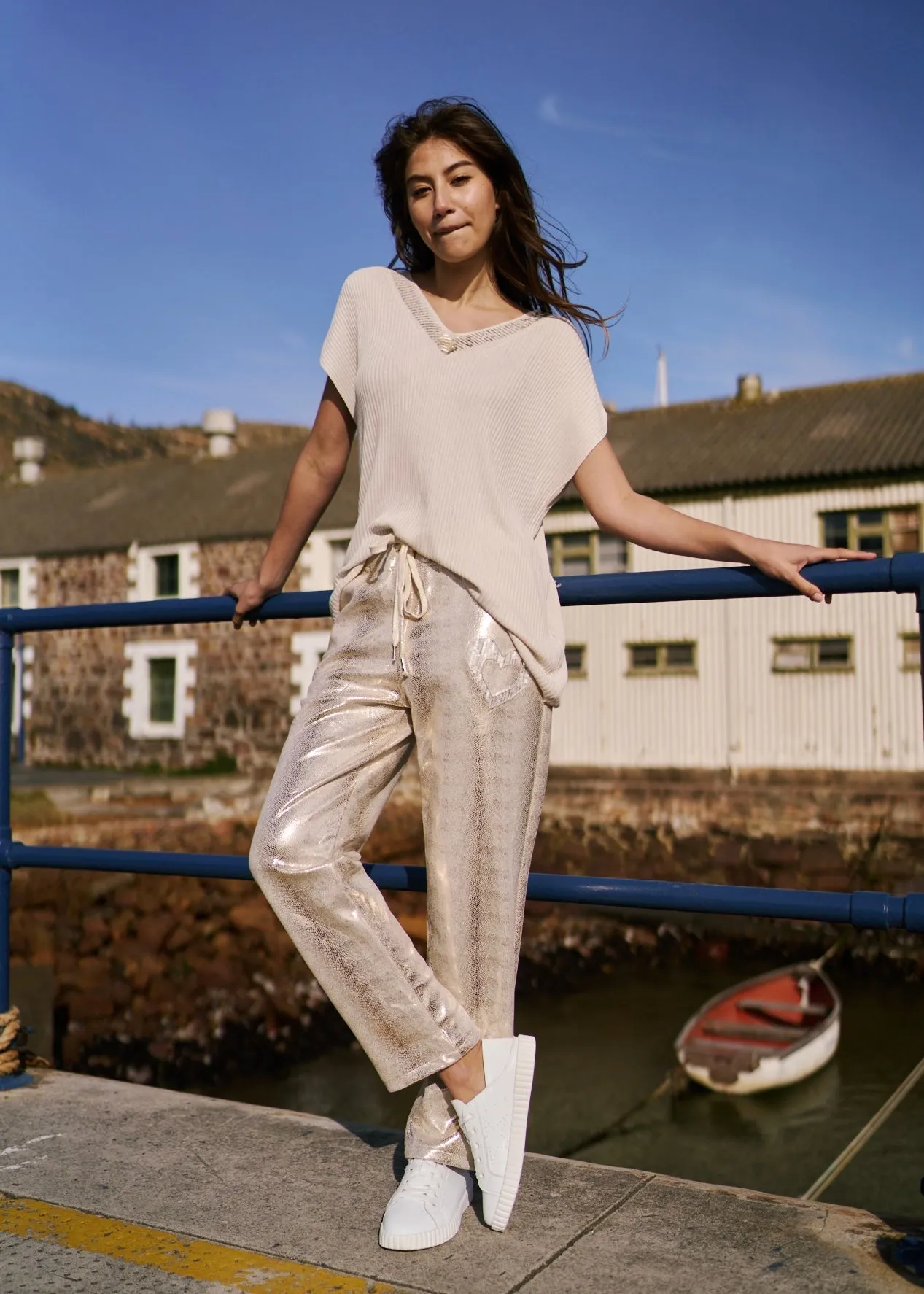 Italian Shimmer Jogger with Shimmer Heart in Gold