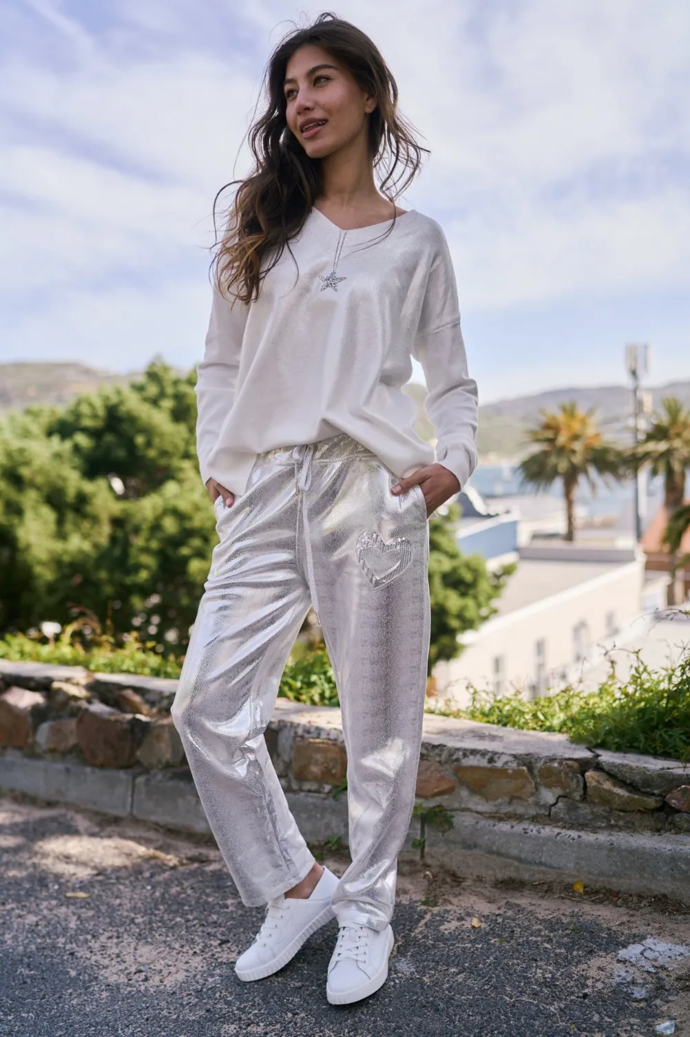 Italian Shimmer Jogger with Shimmer Heart in Silver