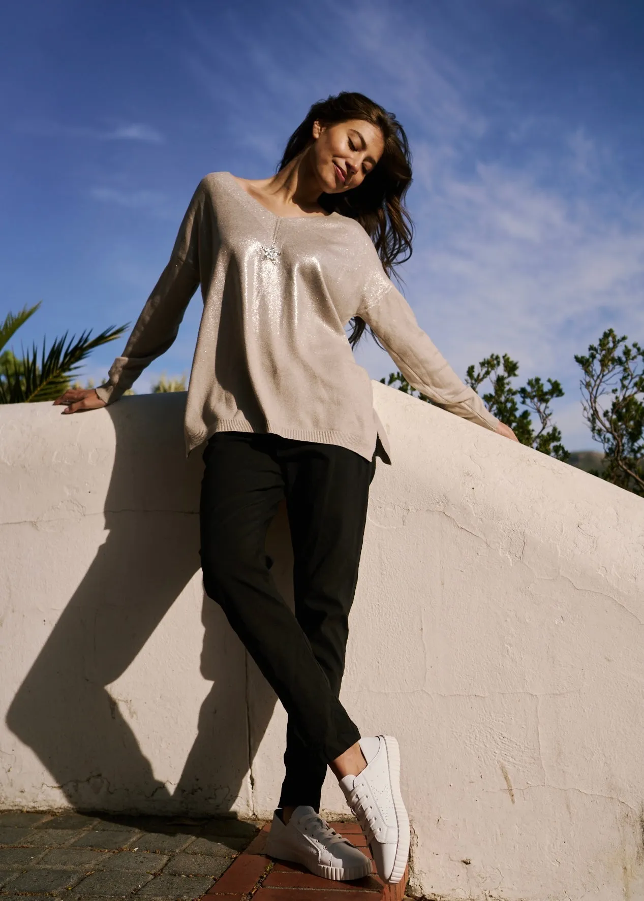 Italian Viscose Jogger with Shimmer Star Pocket in Black