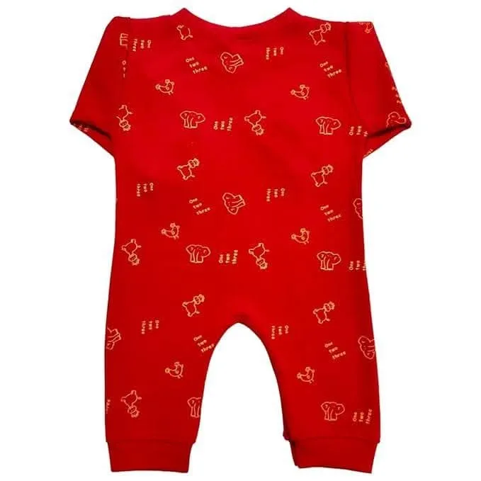 KIDS & BEBS Cute Elephant Print Rompers for Baby Boy And Baby Girls Made With Soft 100% Pure Cotton Fabric Summer Friendly ( Red, 0 - 3 months )