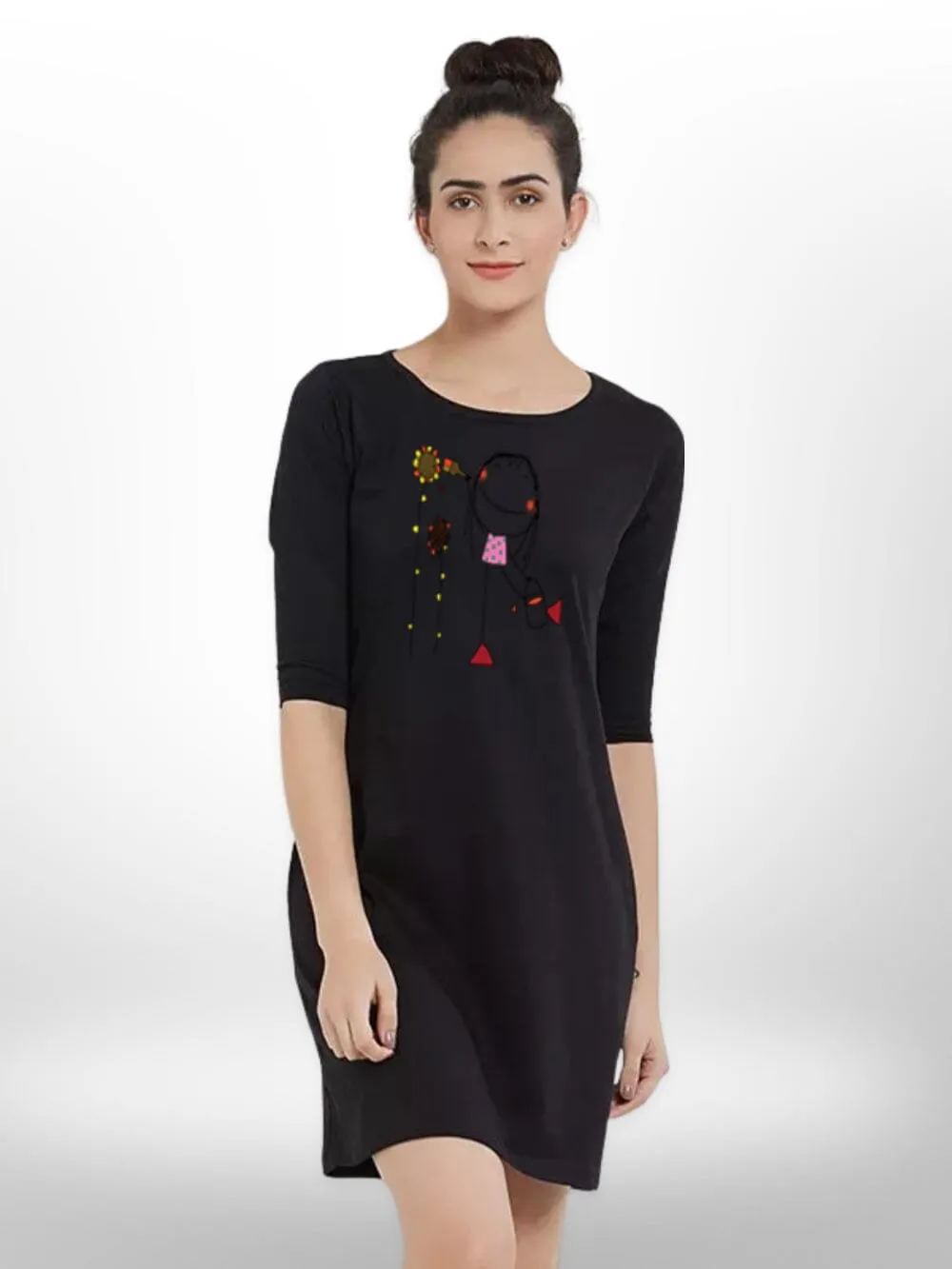KITE PAINTING PRINTED THREE QUARTER SLEEVE T-SHIRT SIDE POCKET FOR WOMEN'S