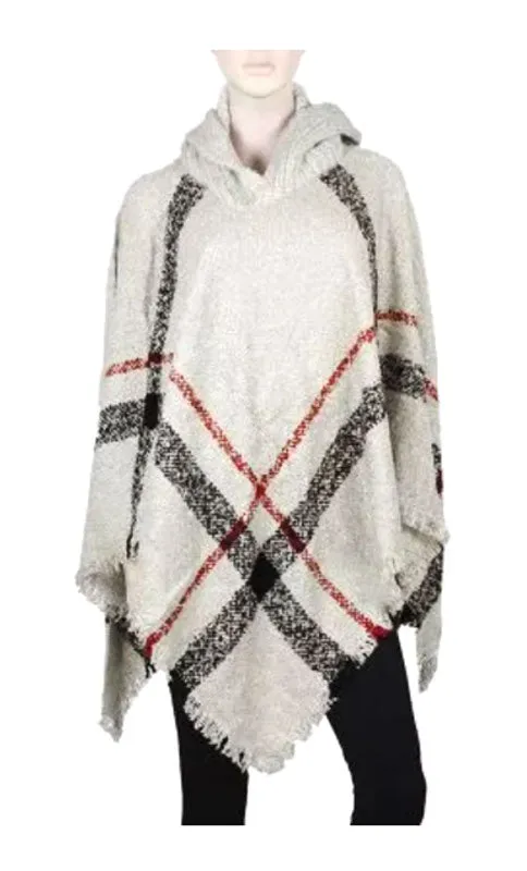 Ladies Plaid Sweater Ponchos with Hood Wholesale