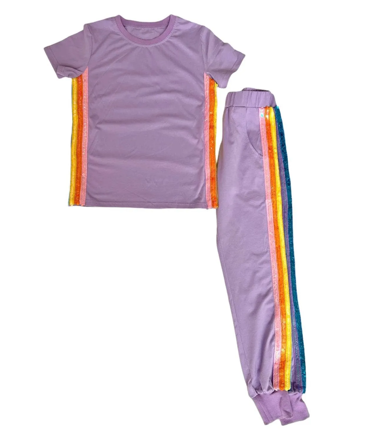 Lavender Rainbow Sequin Jogger Set