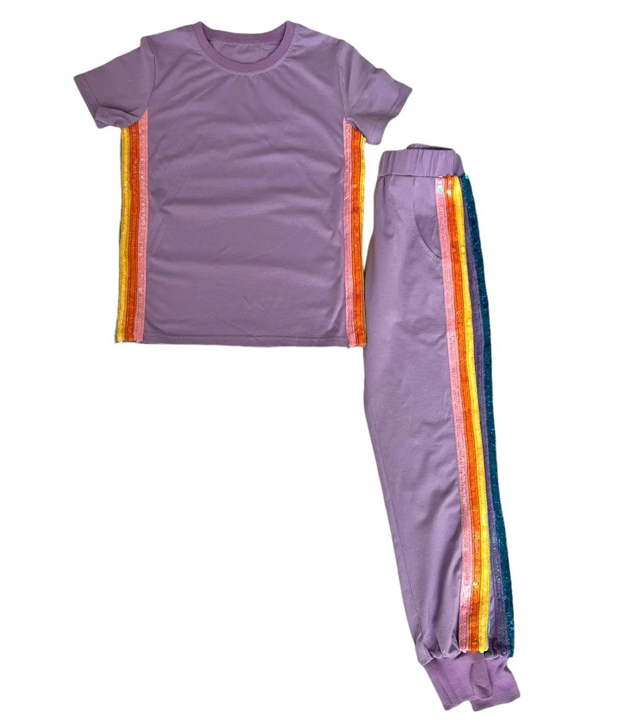 Lavender Rainbow Sequin Jogger Set