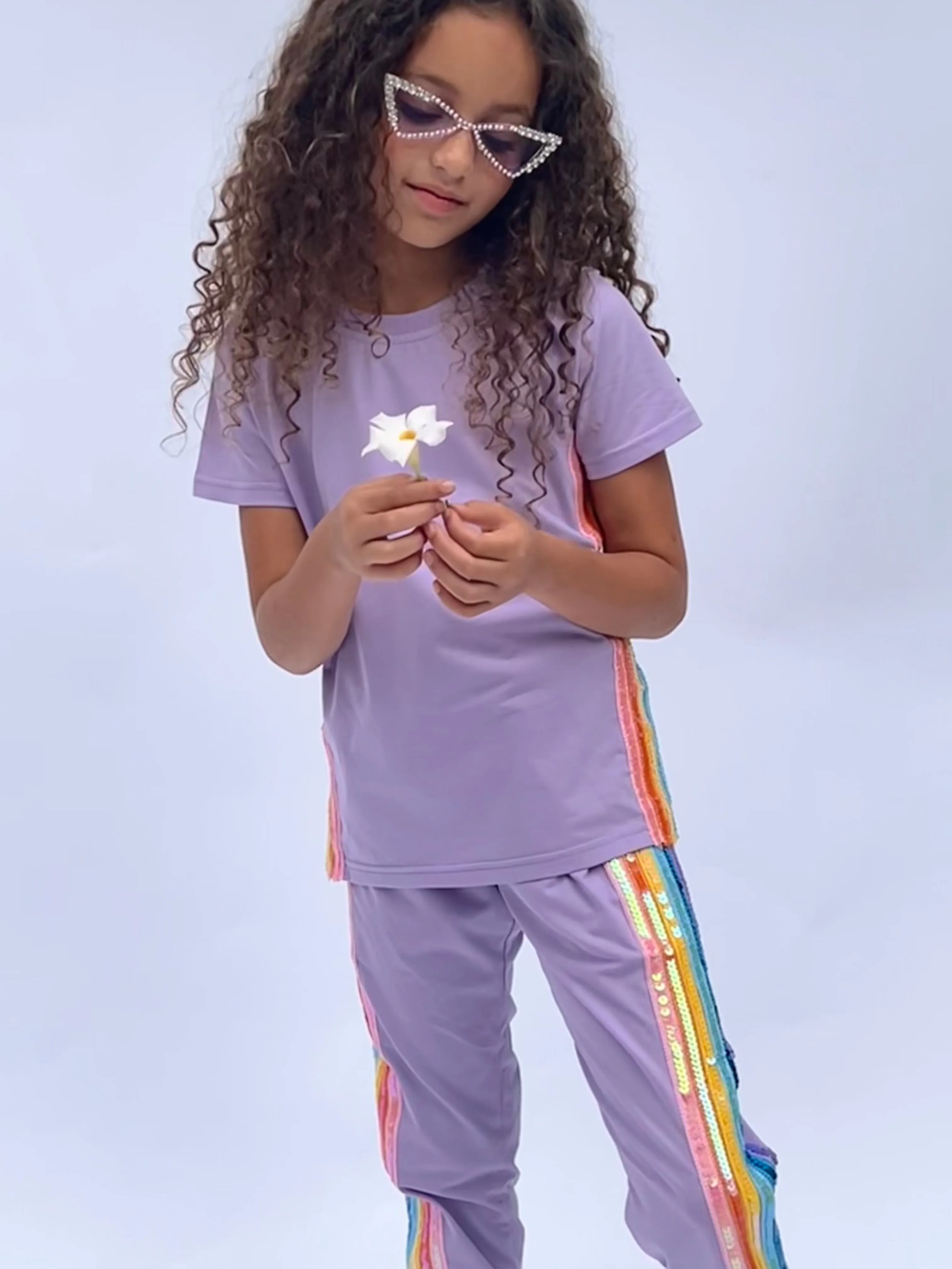 Lavender Rainbow Sequin Jogger Set