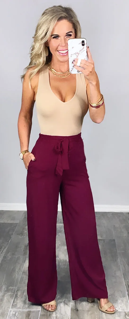 Leave Behind Pants - Burgundy