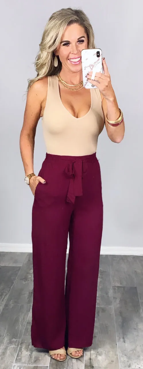 Leave Behind Pants - Burgundy