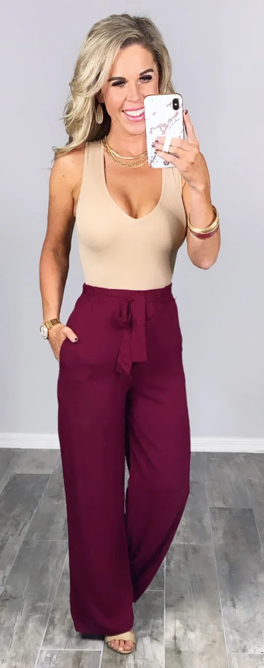 Leave Behind Pants - Burgundy