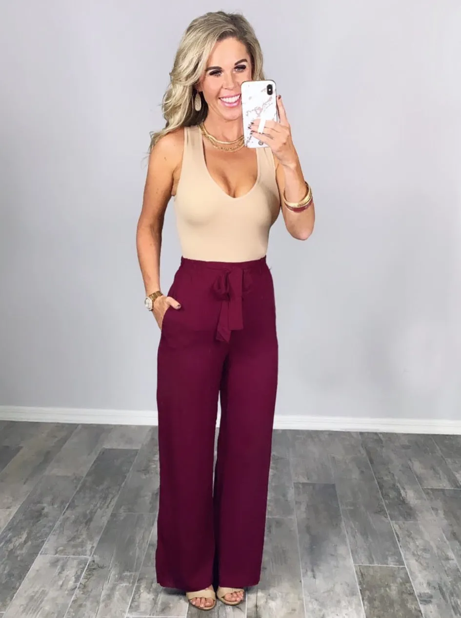 Leave Behind Pants - Burgundy