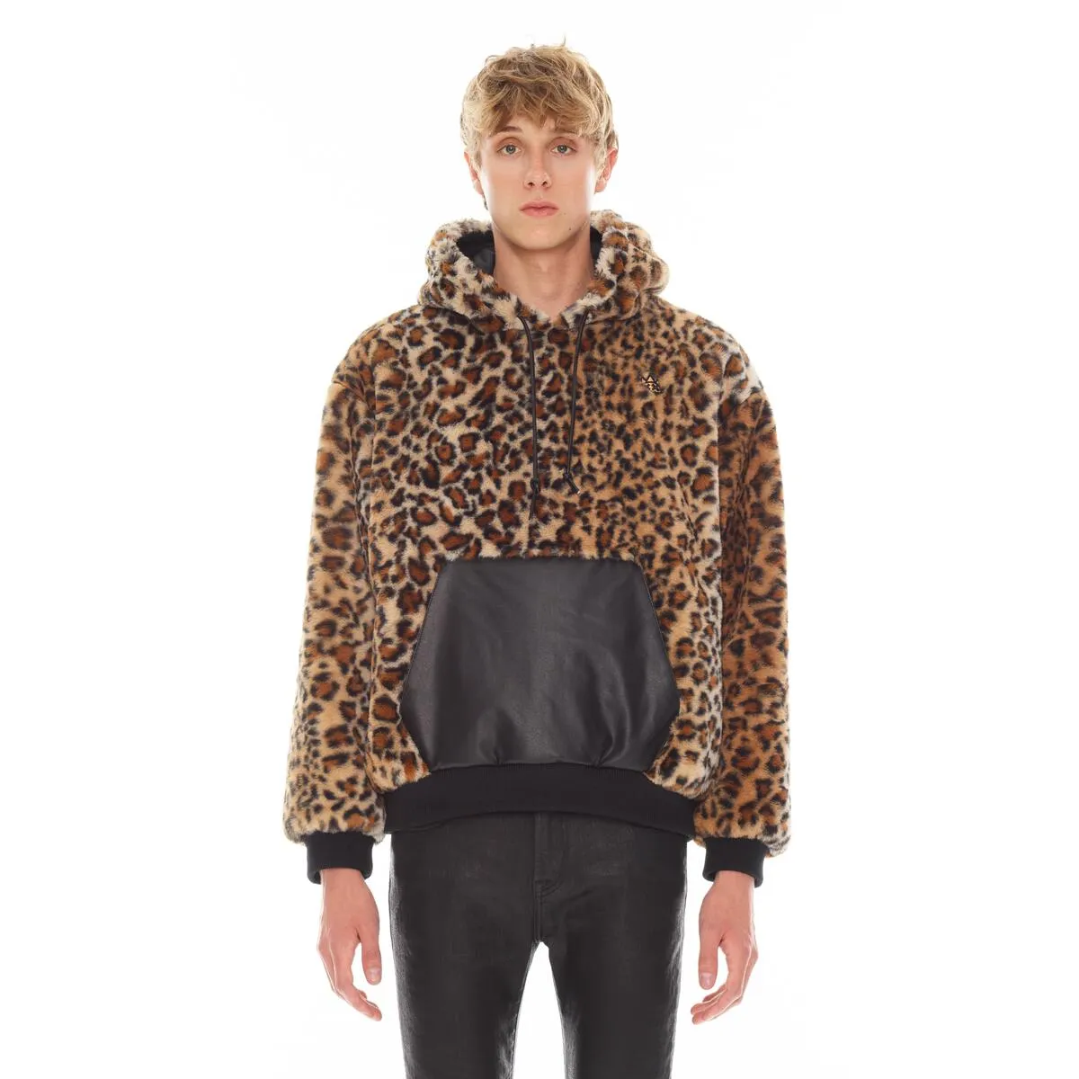 Leopard Faux Fur Pull Over Hoodie
