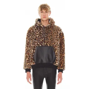 Leopard Faux Fur Pull Over Hoodie