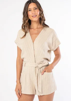 Linen Blend Striped Short Sleeve Romper