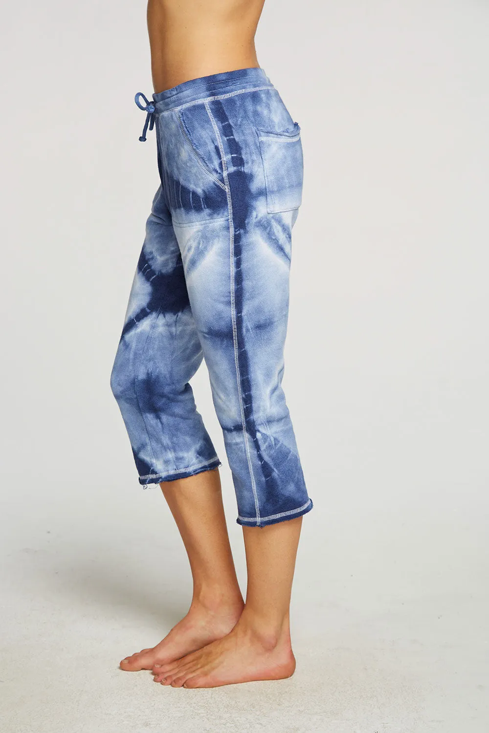 Linen French Terry Cropped Relaxed Raw Edge Jogger