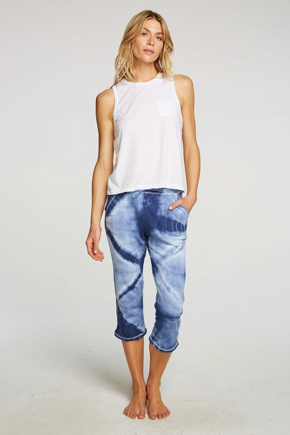 Linen French Terry Cropped Relaxed Raw Edge Jogger