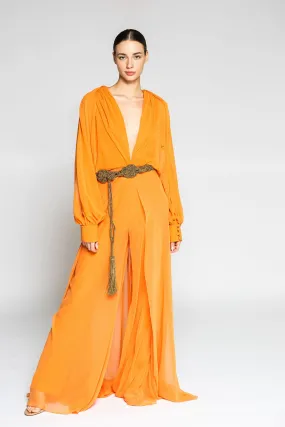 Long-Sleeved Flared Jumpsuit