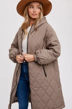 Longline Quilted Puffer Jacket • Mushroom