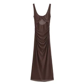 Low Back Sheer Cut Out Ruched Bodycon Dress