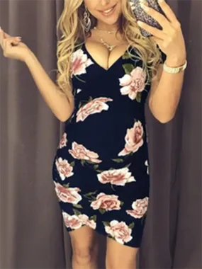 Maternity V-Neck Printing Bodycon Dress