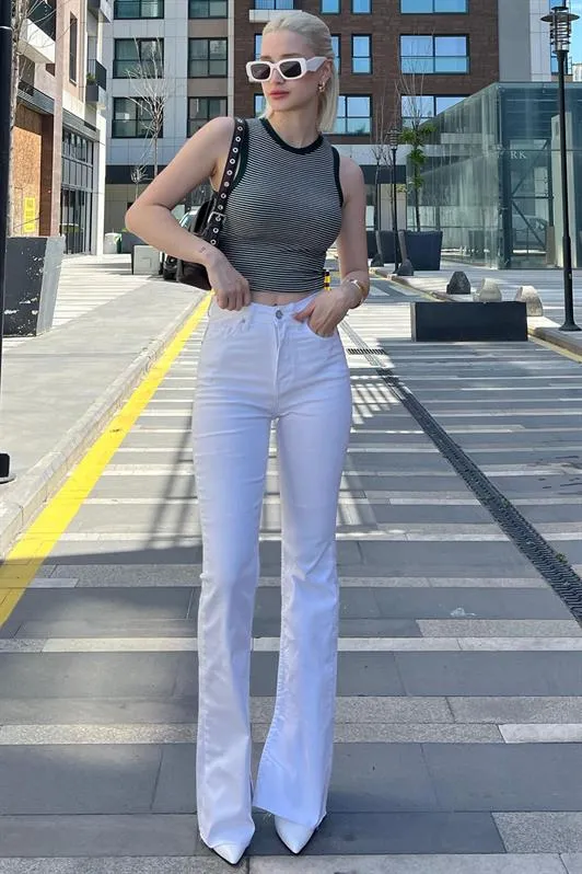 MDX Women's White Slit Lycra Flared Jeans Pants Mg1518 - Garland