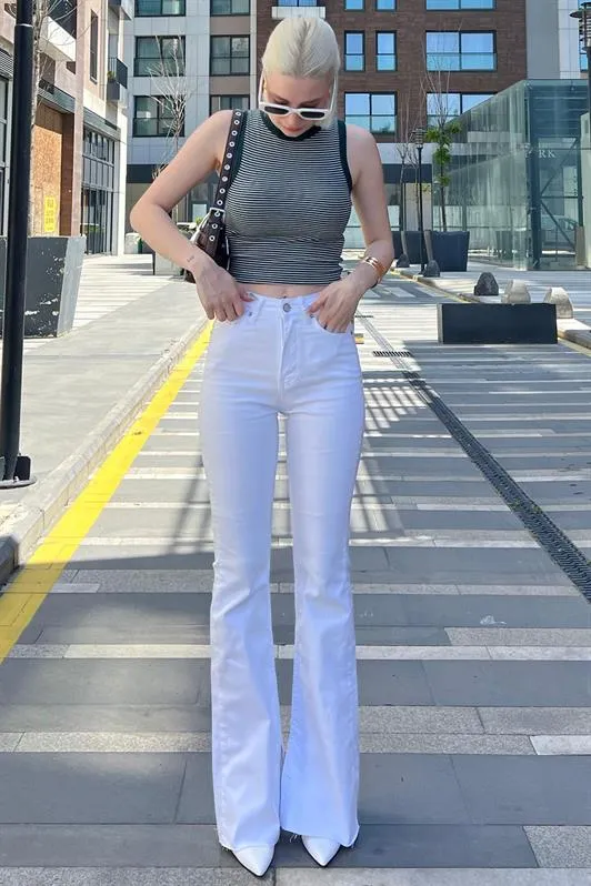 MDX Women's White Slit Lycra Flared Jeans Pants Mg1518 - Garland