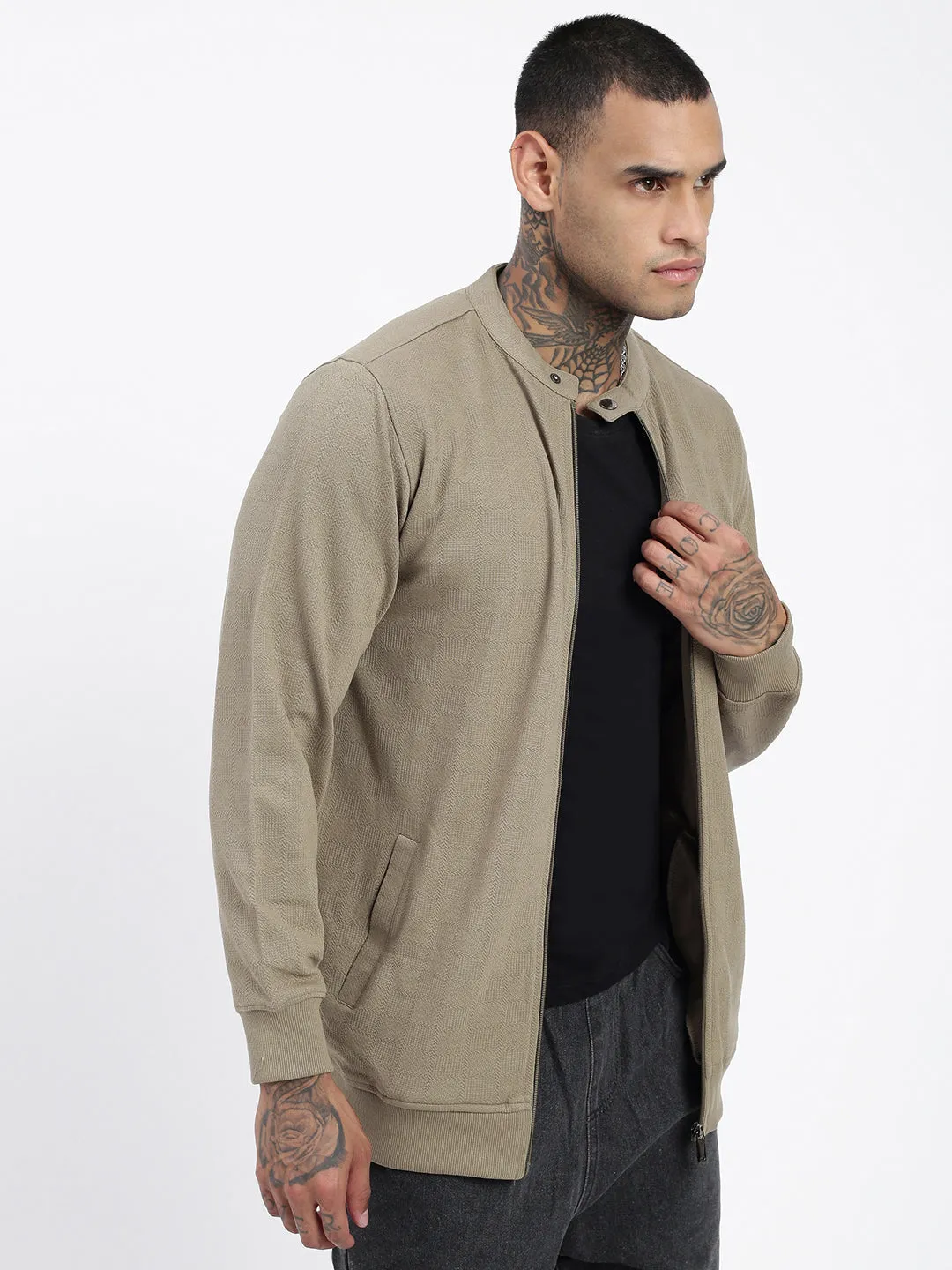 Men Olive Solid Sweatshirt