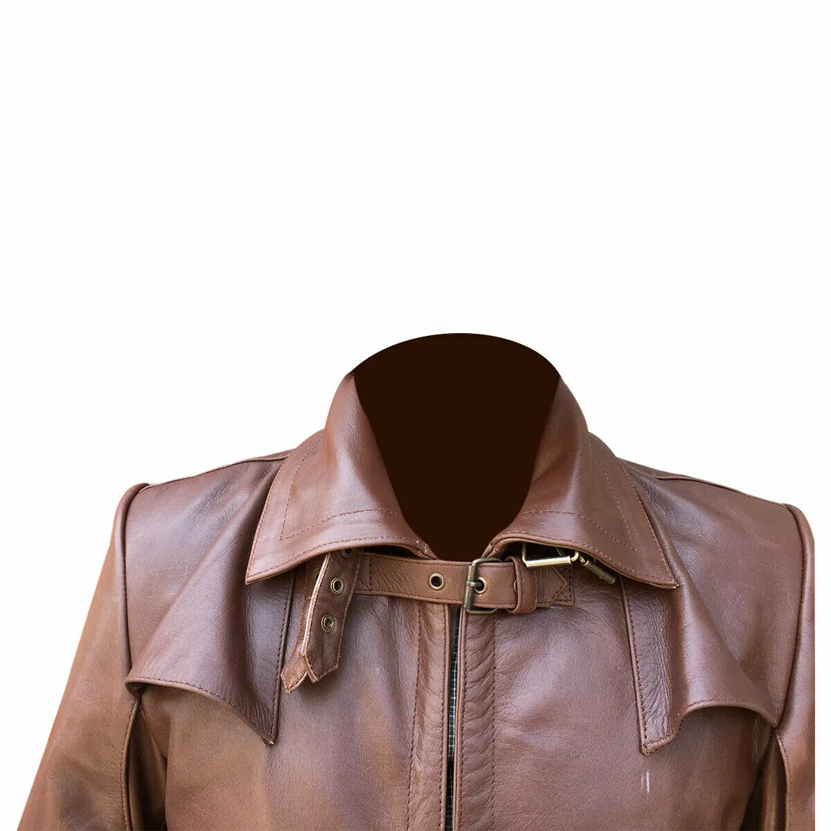 Men's Brown Genuine Leather Trench Coat Steampunk