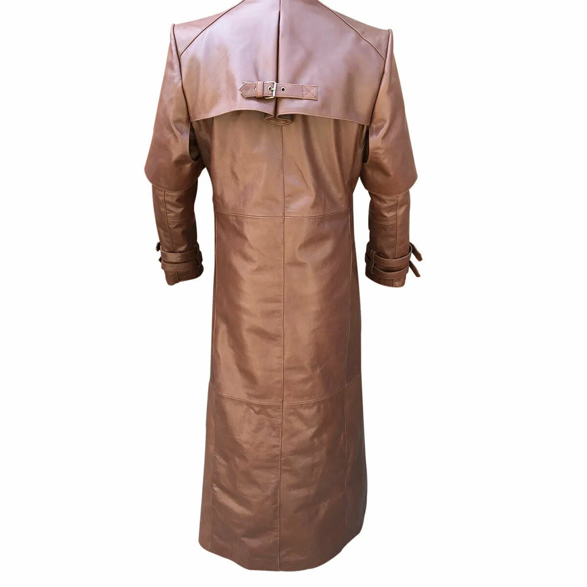 Men's Brown Genuine Leather Trench Coat Steampunk
