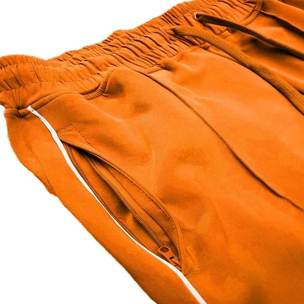 Mens Orange Side Pipe Stacked Flare Pants
