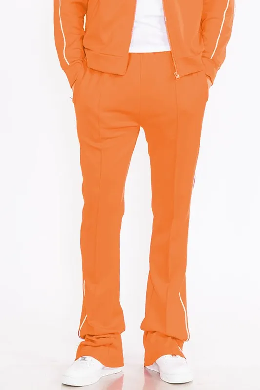 Mens Orange Side Pipe Stacked Flare Pants