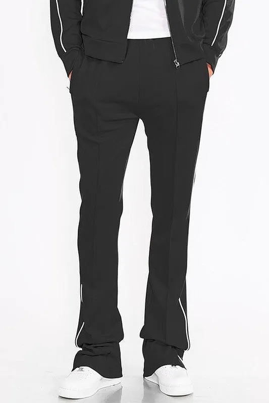 Mens Orange Side Pipe Stacked Flare Pants