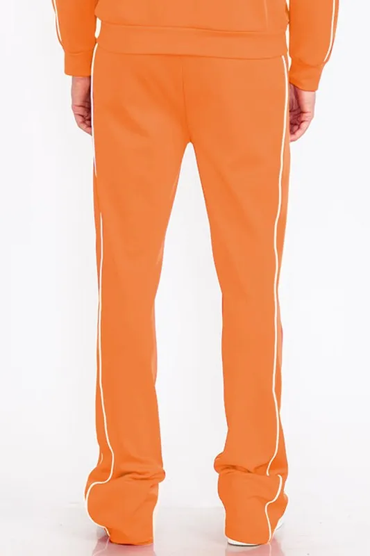 Mens Orange Side Pipe Stacked Flare Pants