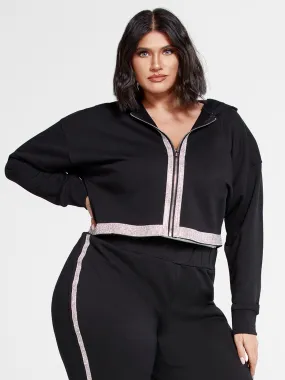 Michelle Rhinestone Trim Cropped Hoodie