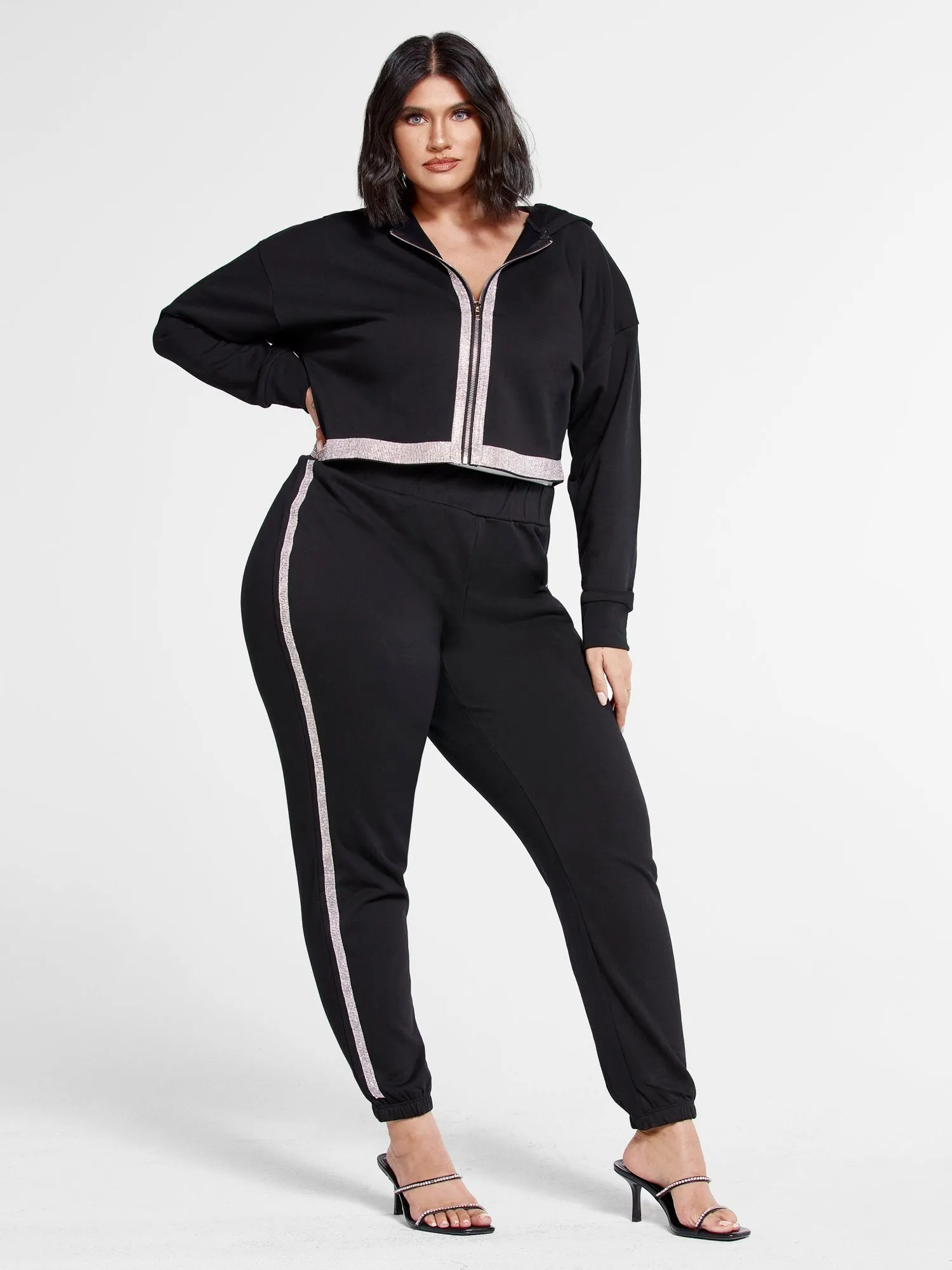 Michelle Rhinestone Trim Cropped Hoodie
