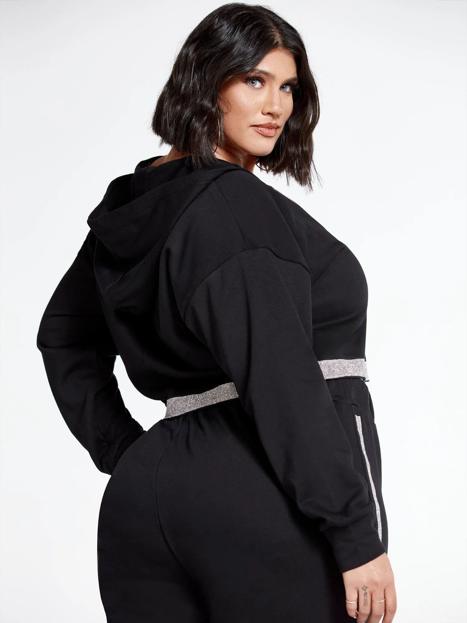 Michelle Rhinestone Trim Cropped Hoodie