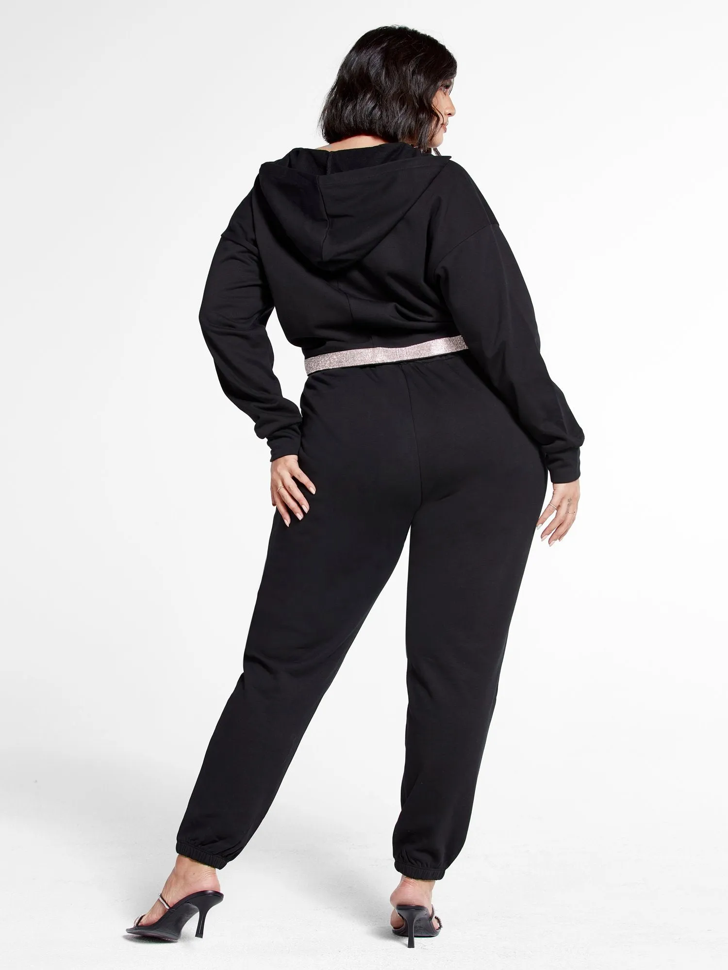 Michelle Rhinestone Trim Cropped Hoodie