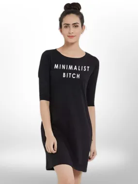 MINIMALIST BITCH PRINTED THREE QUARTER SLEEVE T-SHIRT SIDE POCKET FOR WOMEN'S