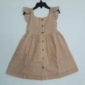 Mustard Stripes Flutter Sleeves Dress