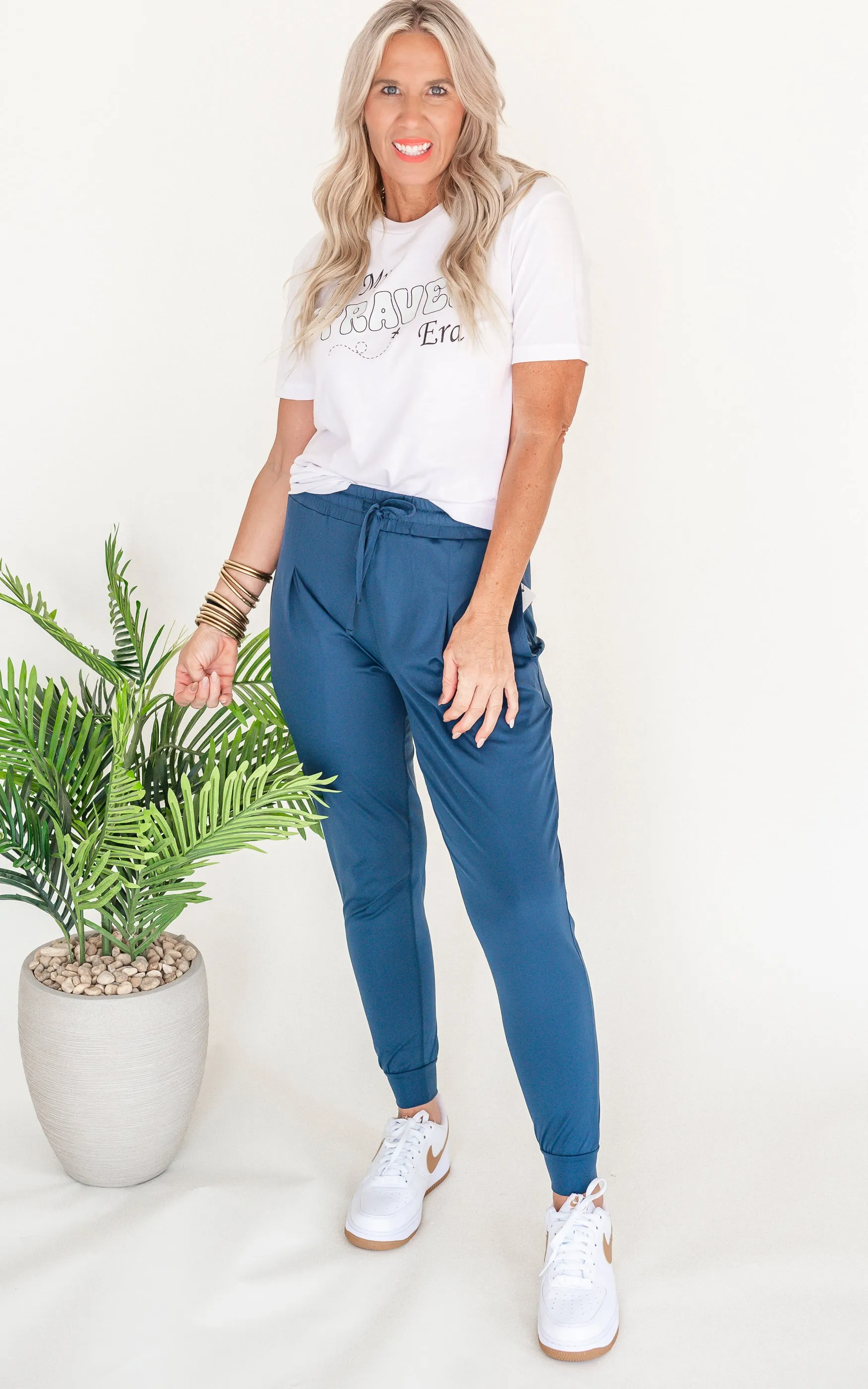 Navy Solid Pleated Front Joggers | Mono B - Final Sale