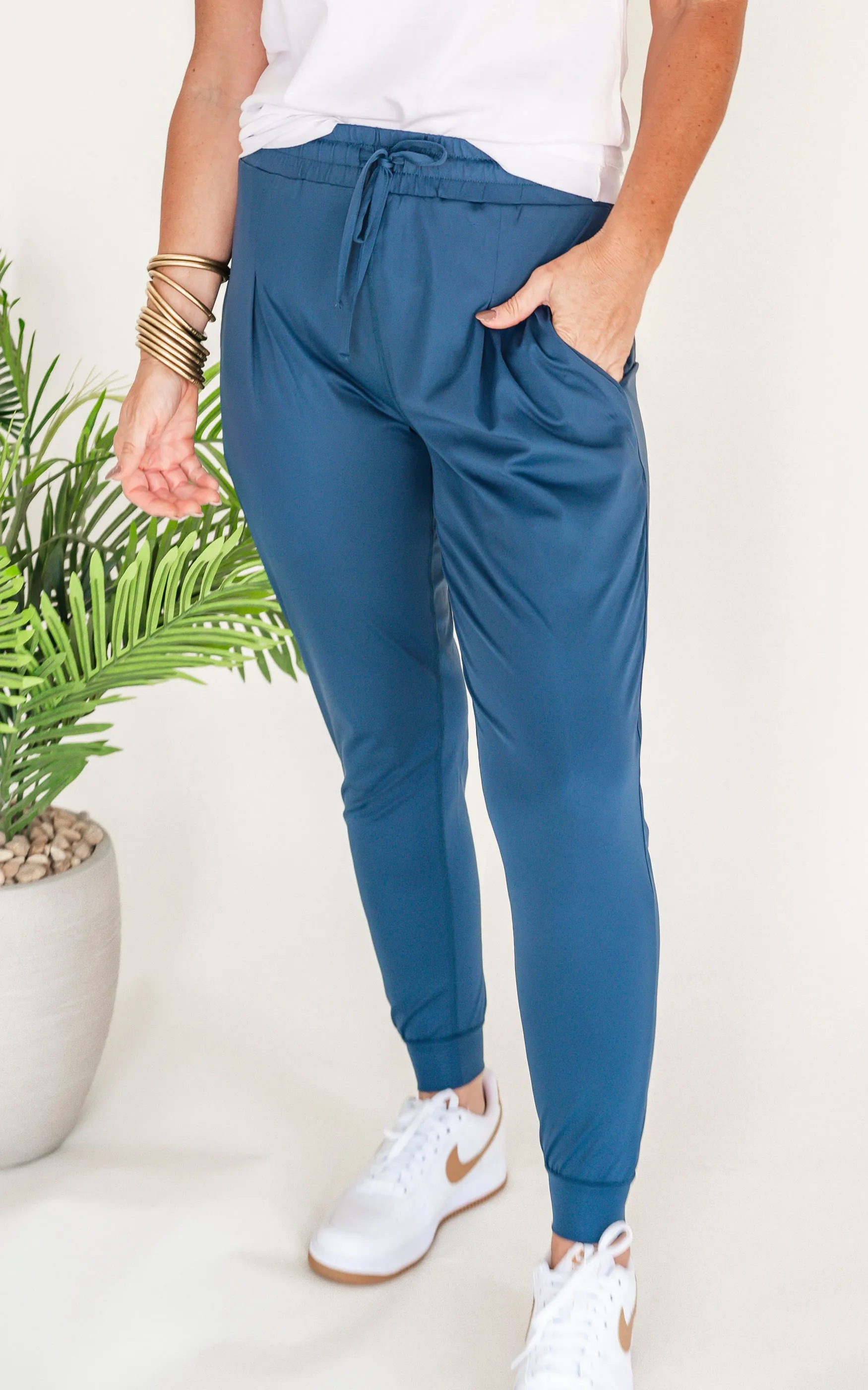 Navy Solid Pleated Front Joggers | Mono B - Final Sale