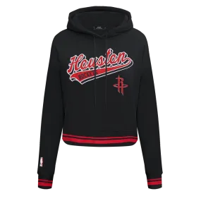 NBA HOUSTON ROCKETS SCRIPT TAIL WOMEN'S RIB FLC CROPPED PO HOODIE (BLACK/RED/BLACK)