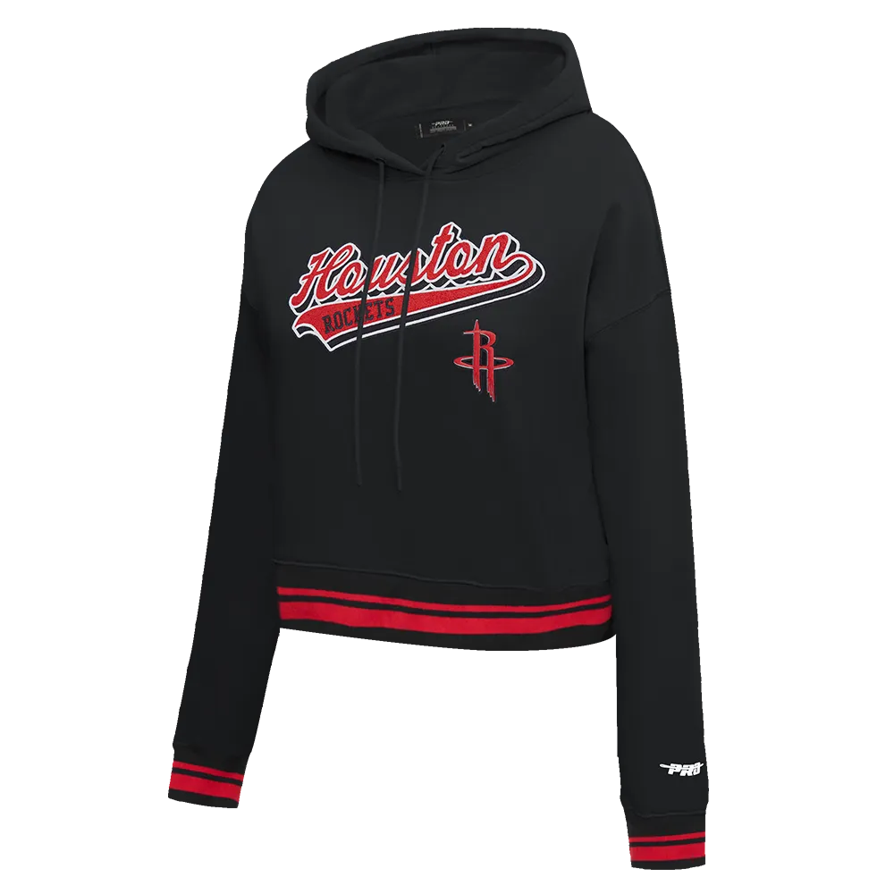 NBA HOUSTON ROCKETS SCRIPT TAIL WOMEN'S RIB FLC CROPPED PO HOODIE (BLACK/RED/BLACK)