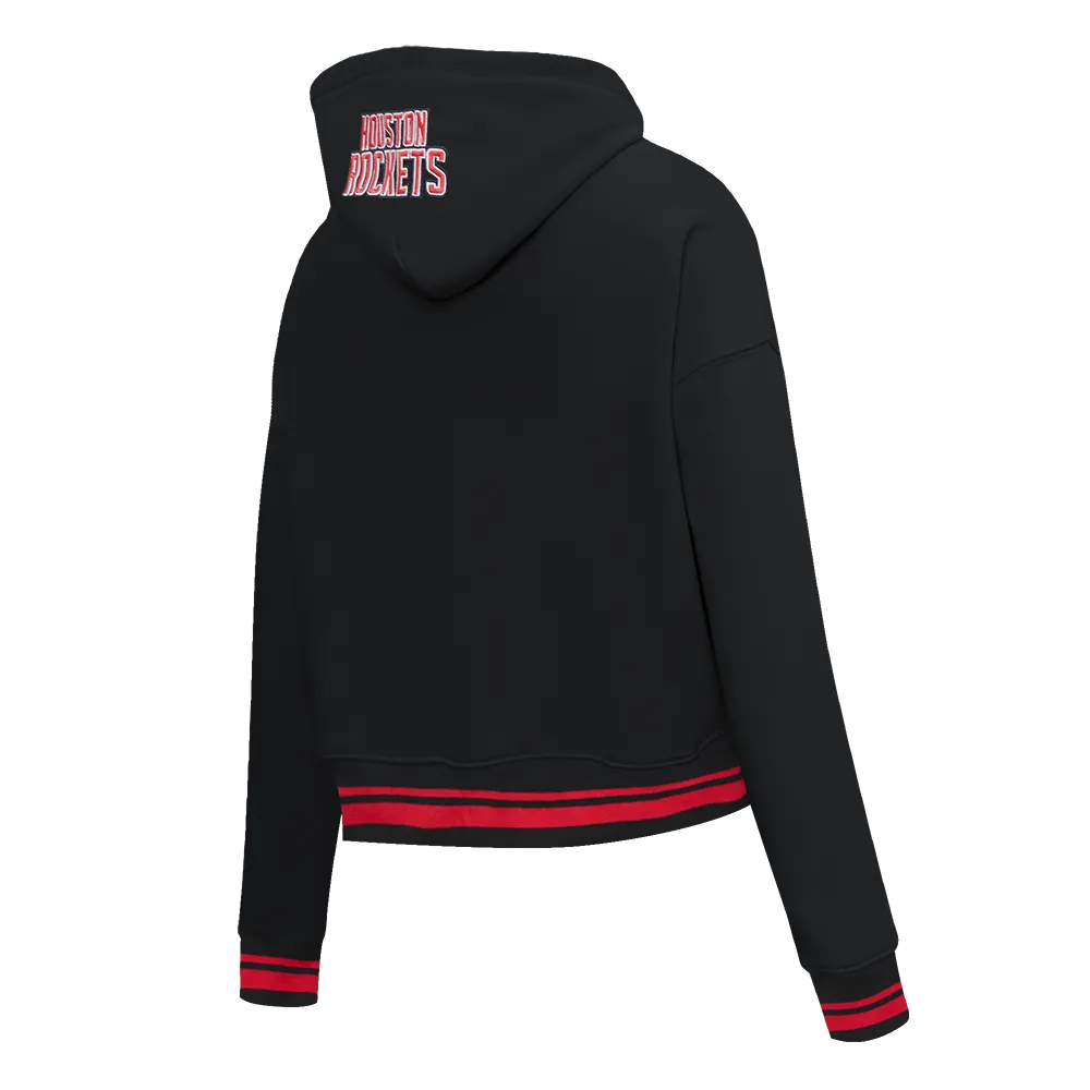 NBA HOUSTON ROCKETS SCRIPT TAIL WOMEN'S RIB FLC CROPPED PO HOODIE (BLACK/RED/BLACK)